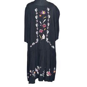 Eloquii Black Embroidered Floral Drop Waist Midi Dress Plus Size 16 Boho